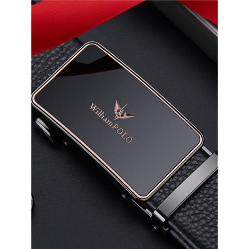 英皇保羅皮帶男真皮自動扣商務百搭簡約鏡面頭層牛皮褲帶男款潮流