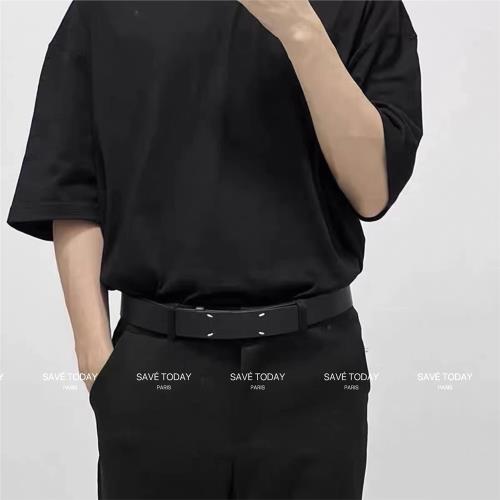 SAVE四角手工縫線百搭男女皮帶