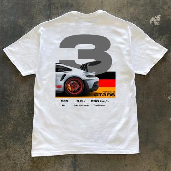 西海棧道短袖t恤衫PORSCHE911GT3白色不透純棉寬松上衣半袖體恤