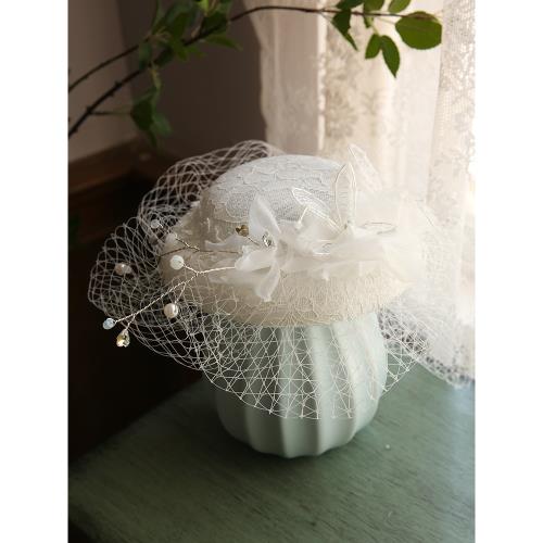 新品法式優雅婚紗小禮帽 英式 復古 新娘頭飾蕾絲網紗 名媛 英倫