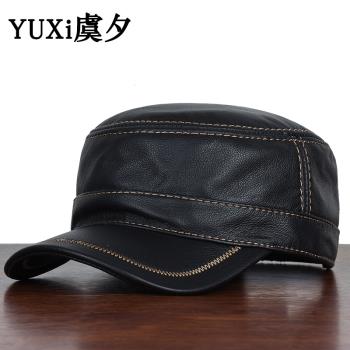 冬季薄款男真皮縫線韓版爸爸帽子