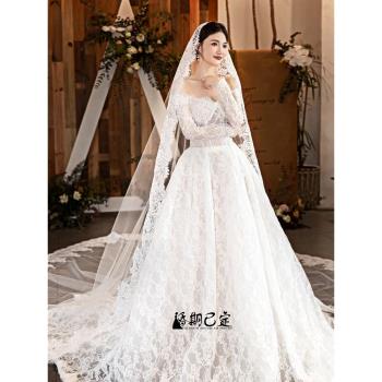 超軟蕾絲頭紗超仙唯美復古頭飾新娘主婚紗配飾超長拖尾奢華高級感