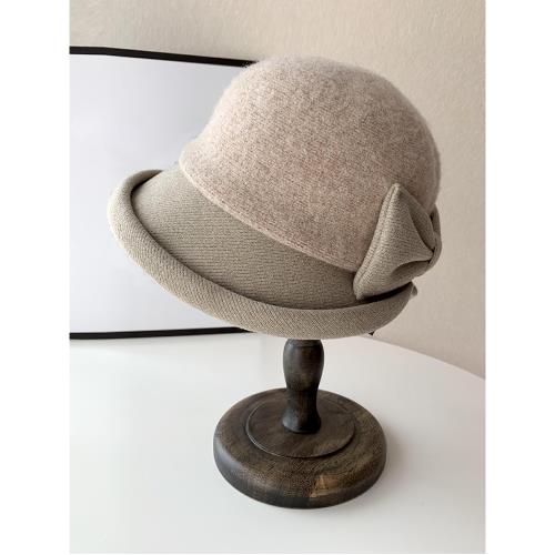 帽子女冬天保暖羊毛呢盆帽英倫復古拼接蝴蝶結卷邊禮帽春秋漁夫帽