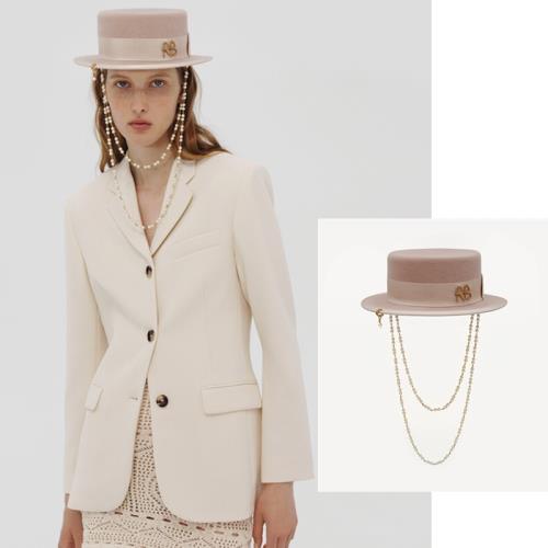 烏克蘭設計師Ruslan Baginskiy2Rss春夏新款裸粉色鏈條禮帽 純色