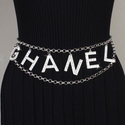 雙層水鉆小香風字母腰鏈細腰帶配飾女裝飾配裙子金屬褲鏈條歐美潮