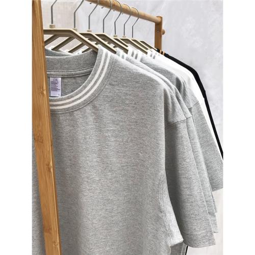 280g 雙層領高端T恤男重磅短袖全棉純色基礎款精梳棉夏季百搭純棉