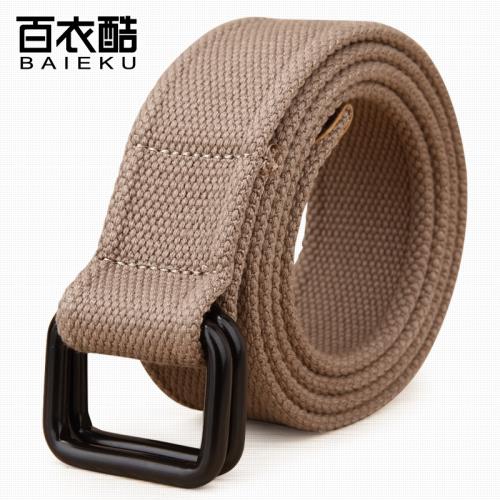 百衣酷男士雙環扣帆布腰帶時尚平滑扣帆布皮帶寬休閑青年學生褲帶