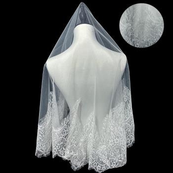 新娘結婚主婚紗頭紗超仙森系單層蕾絲頭紗領證登記拍照道具頭飾