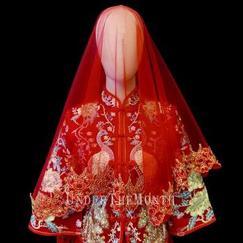 新娘中式秀禾服金色蕾絲頭飾婚紗