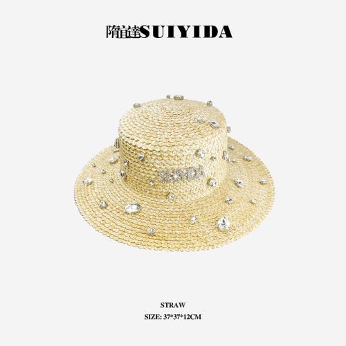隋宜達SUIYIDA 買手店 寶石帽 大鉆草編中檐帽2R春夏新品