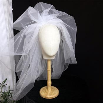 新款多層蓬蓬造型頭紗硬紗四層短款新娘結婚禮白色頭飾超仙影樓