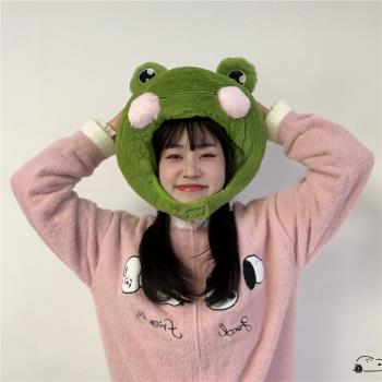 可愛少女心ins青蛙頭套出遊毛絨