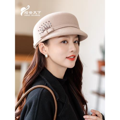 羊毛貝雷帽子女2024新款秋季冬天大頭圍八角冷帽鴨舌禮帽時尚潮流