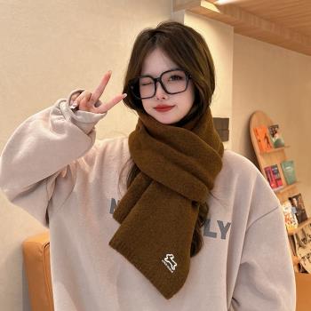 刺繡針織圍巾女秋冬季ins小兔子