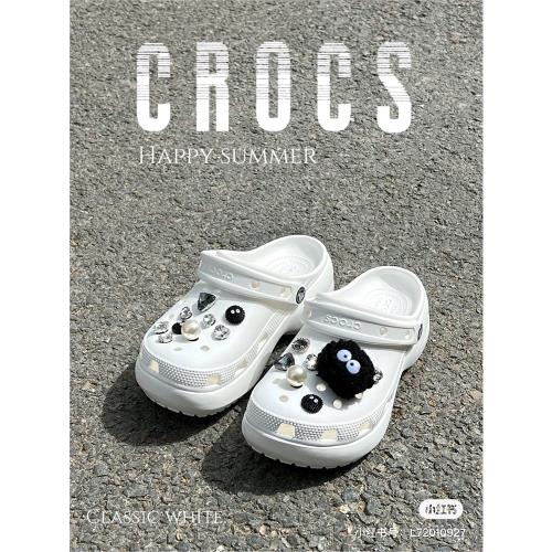 原創設計黑色精靈毛球鞋扣crocs洞洞鞋珍珠配件水鉆裝飾扣鞋花115