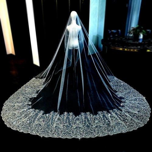 新娘結婚主婚紗頭紗長款重工珠繡大拖尾頭紗閃閃婚禮頭紗配飾