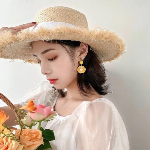 ins網紅日系草編系帶太陽帽防曬拉菲草平頂草帽女夏小清新遮陽帽