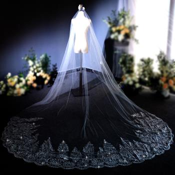 頭紗新娘結婚主婚紗頭紗輕奢高級感重工蕾絲仙氣婚禮長款頭紗頭飾