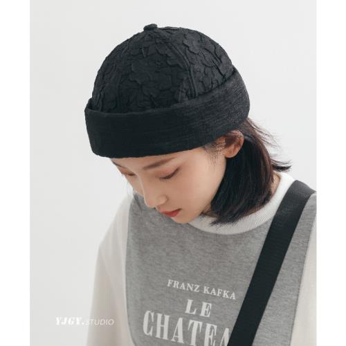 潮流休閑瓜皮帽女日系韓國雪紗拼接地主帽無沿地痞帽秋冬百搭保暖