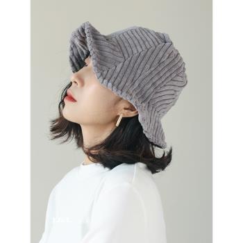 印計谷羽女日系燈芯絨漁夫帽子