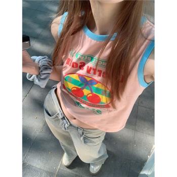 甜酷無袖吊帶背心女夏季修身顯瘦針織上衣設計感小眾字母印花打底