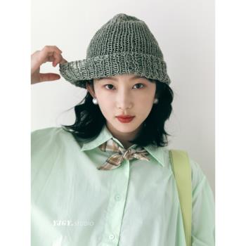 印計谷羽 原創設計師自留款 針織亞麻透氣包頭帽女春夏季文藝帽子