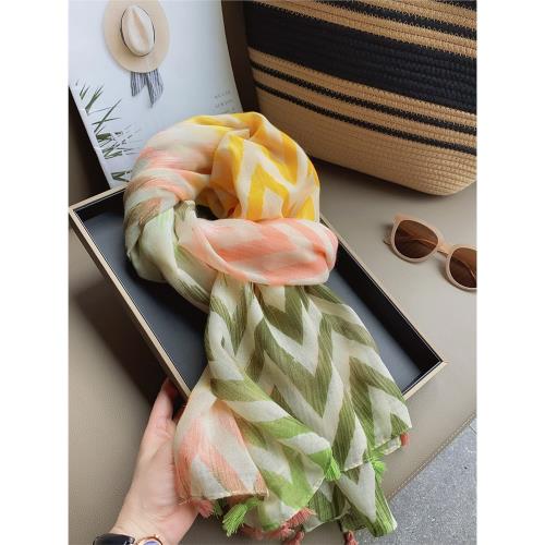 波西米亞風棉麻圍巾旅游防曬沙灘披肩長款絲巾女春夏季遮陽紗巾薄