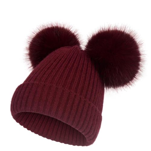 韓版秋冬新款針織帽纖絨紗毛線帽仿狐貍雙毛球帽子百搭保暖親子帽