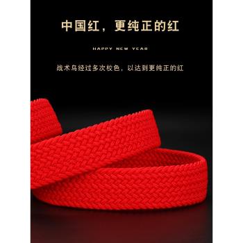 戰術鳥皮帶滾軸自動扣本命年紅腰帶男紅色帆布褲帶龍年屬龍紅繩子