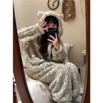 ins連體睡衣女加厚法蘭絨卡通