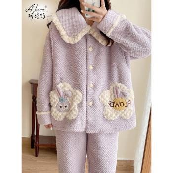 孕婦睡衣冬季加絨加厚珊瑚絨月子服秋冬款產後12月份哺乳懷孕期女