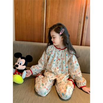 梔了成長記童裝女童卡通純棉家居服套裝秋季兒童小女孩碎花睡衣