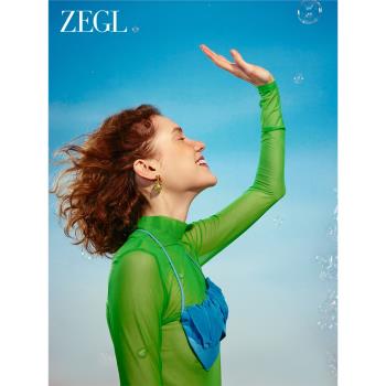 ZEGL綠野仙蹤愛心耳環女小眾設計感高級綠色耳釘新款銀針耳飾耳墜