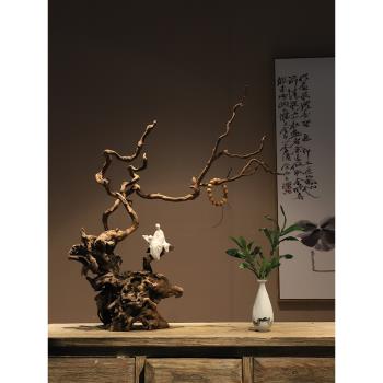 枯木風化根雕新中式禪意桌面擺件玄關電視櫃邊幾茶桌創意家居裝飾