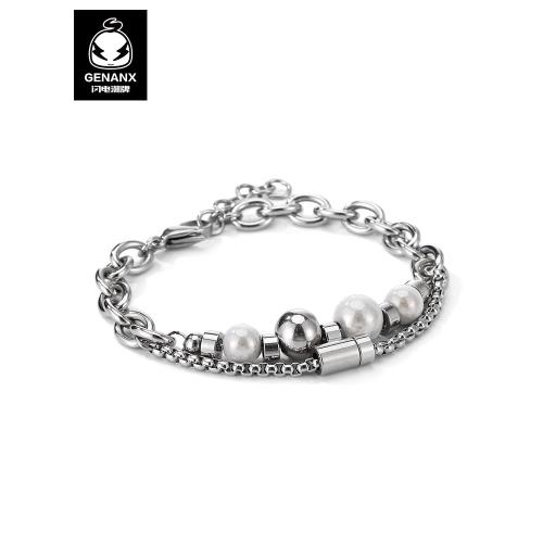 GENANX閃電潮牌手鏈配飾雙層編織不銹鋼金屬手串潮情侶手鏈