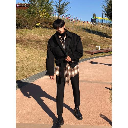 毛呢大衣男士短款2025新款秋冬季英倫風呢子外套潮流帥氣工裝夾克