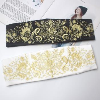 復古風刺繡女民族宮廷式束腰綢緞