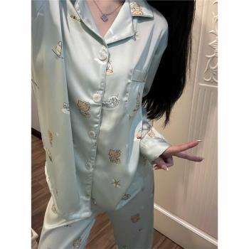 春秋款HelloKitty可愛卡通睡衣女新款長袖冰絲高階感家居服套裝夏