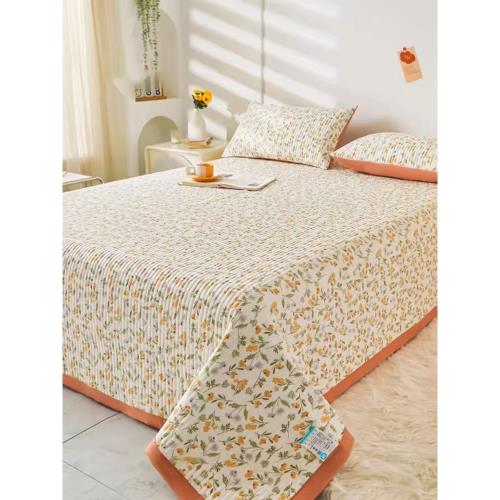 水洗棉麻大豆纖維夾棉床蓋三件套加厚床單四季通用榻榻米炕蓋單件