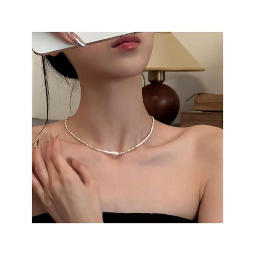 925純銀天然淡水珍珠碎銀子項鏈女款輕奢小眾設計氣質鎖骨鏈頸鏈