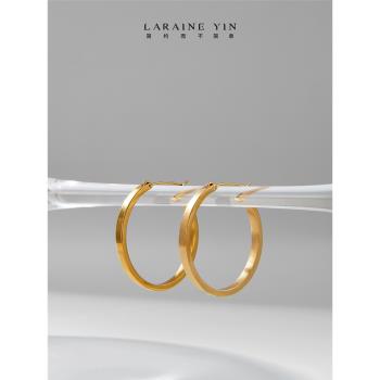 LARAINE YIN歐美基本款粗金屬法式鈦鋼耳環女ins不易掉色耳圈