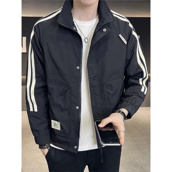 春秋季男士外套韓版潮流百搭新款工裝拼色上衣服痞帥飛行員夾克男