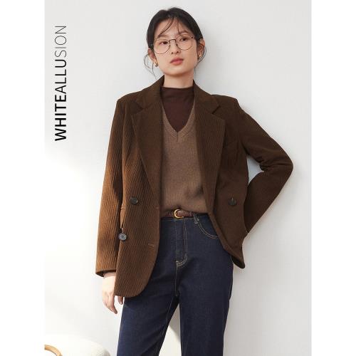 復古燈芯絨西裝外套女2025秋冬新款小個子高級感休閑氣質西服上衣