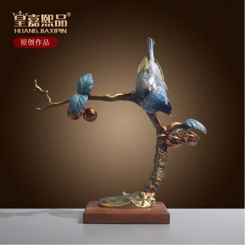 全銅喜鵲擺件中式柿柿如意黃銅柿子工藝品辦公室老板桌面喬遷禮物