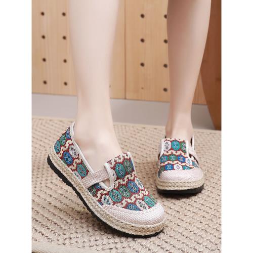 老北京布鞋女士復古民族風媽媽鞋軟底舒適亞麻布鞋中國風休閑單鞋