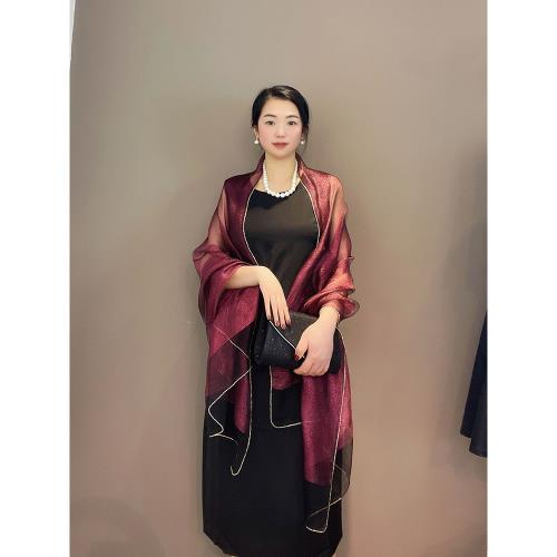 旗袍披肩外搭夏季時尚洋氣高檔鑲鉆絲巾晚宴禮服旅游防曬雙層紗巾