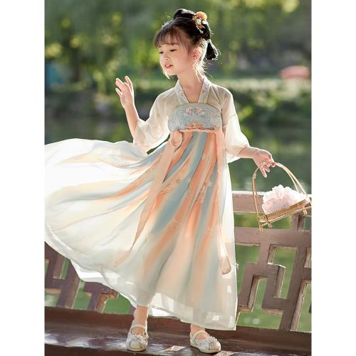 兒童漢服女童秋季古典舞演出服中國風古箏表演服裝古風超仙舞蹈服
