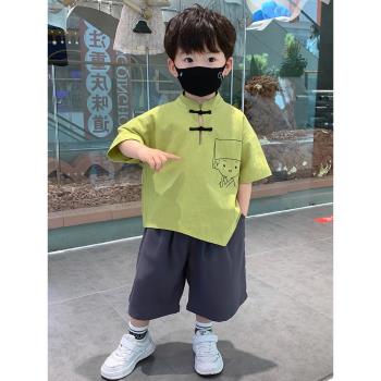 男童唐裝套裝夏季衣服中式男寶夏裝棉麻漢服兒童儒雅國風日常古裝