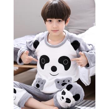 秋冬季加絨男孩中大童家居服睡衣