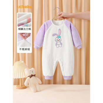 嬰兒睡衣寶寶冬季珊瑚絨連體衣秋冬防踢睡袋女童法蘭絨家居服加絨
